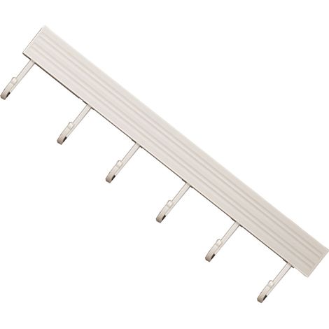 Support mural de cuisine en aluminium, 6 crochets, 30 cm, pour ustensiles de cuisine, cuillères, louches, planches à découper - sans perçage. Blanc. (1/5)