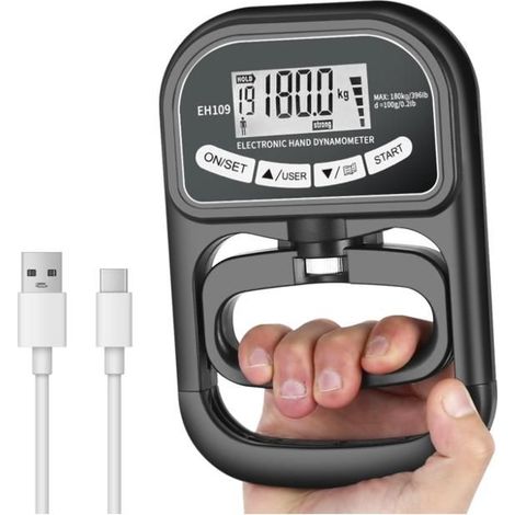 Entraîneur de force de préhension 180 kg, dynamomètre manuel numérique, dynamomètre électronique rechargeable avec écran noir (1/5)