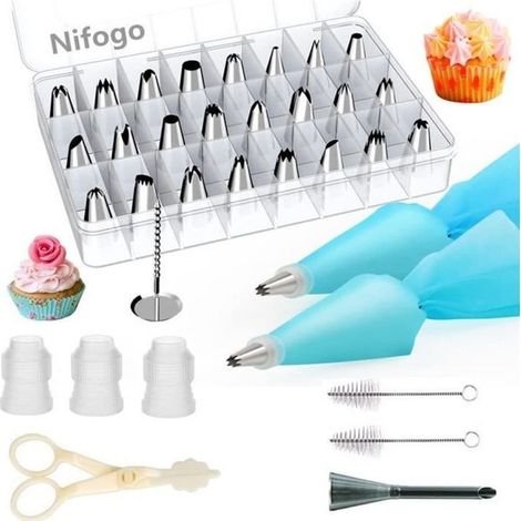 Douille Patisserie Poche à Douille Patisserie 34 Pièces Acier Inoxydable DIY Kits pour Décoration de Gâteaux (1/4)