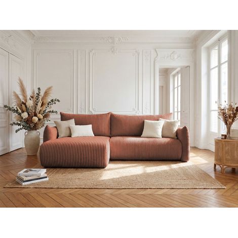 Ecksofa Schlafsofa MAILAND in Stoff Tilia Rostbraun Ottomane Links