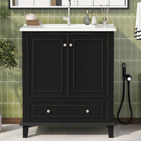 Meuble de salle de bain avec vasque intégrée, noir, 73x45x87 cm (1/5)