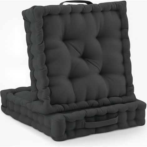 Lot de 2 coussins de sol Coussin d'assise Mila, 50x50cm, anthracite