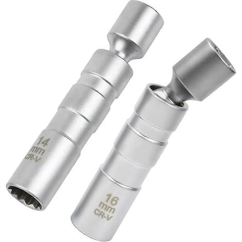 Clé à bougie d'allumage 14 mm/16 mm (lot de 2), clé de démontage de bougie d'allumage, outil de démontage, douille pour bougie d'allumage, entraînement magnétique 12 pans pour une utilisation automobi (1/5)