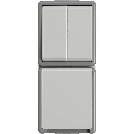 Aufputz-Serienschalter-Kombination Steckdose mit Klappdeckel - 151 x 66 x 54 mm (1/2)