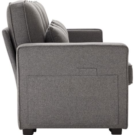 Canapé 4 places en lin avec console, 2 porte-gobelets, 2 ports USB, poches latérales et 4 coussins, pour salon et bureau (1/5)