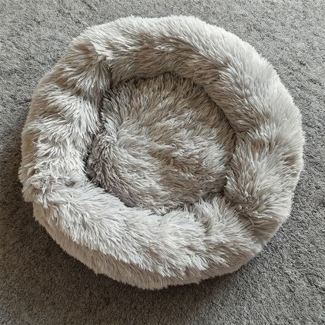 Panier Chien Panier Chat Rond, Coussin Chien en Peluche, lit Moelleux pour chien Donut, Tapis lavables pour chiens, Panier Anti-Anxiété pour Chien Petit Moyen Taille, Gris Clair, 40CM