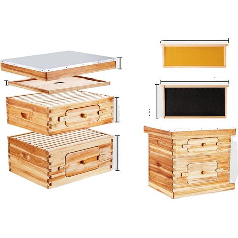Kit de colmena, madera de cedro natural, diseño de caja profunda, 1ZHAS (1/2)