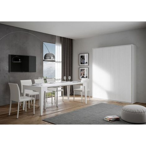 Lit escamotable vertical bois frêne blanc kanto 160x190 cm (1/5)