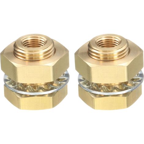2Pcs Raccord De Cloison En Laiton NPT 1/8" Femelle Double Filetage Pour Reservoir D'Eau Avec Joints D'Etancheite Pour Seaux De Pluie Eviers Aquariums (1/5)