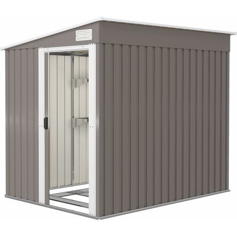 Outsunny Casetta da Giardino in Metallo 1.5x2m Porta Scorrevole Grigio Chiaro
