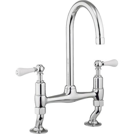 Crosswater Belgravia Mitigeur de cuisine - 2 trous - poignées blanches - chrome (1/2)