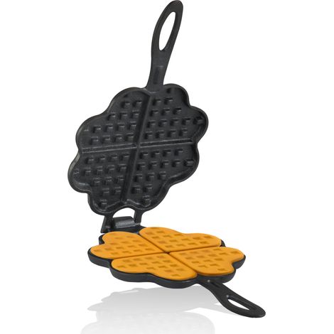 Bbq-Toro – Gaufrier en forme de cœur double en fonte – Ø 15 cm – Pour gaufres croustillantes au barbecue – Manches de 12 cm pour manipulation facile