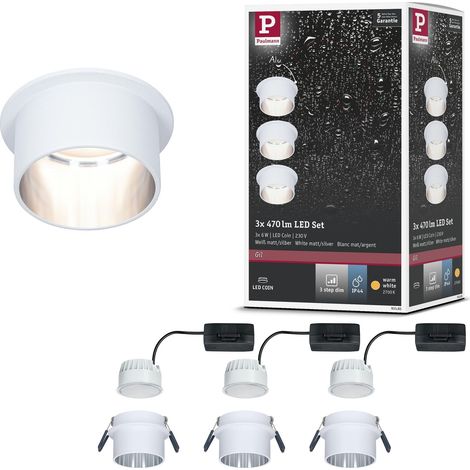 93385 Spot encastré LED Gil 3 Step Dim rond, avec 3x6 W dimmables, blanc dépoli, acier brossé, spot encastré en aluminium 2700 K Coin (1/5)