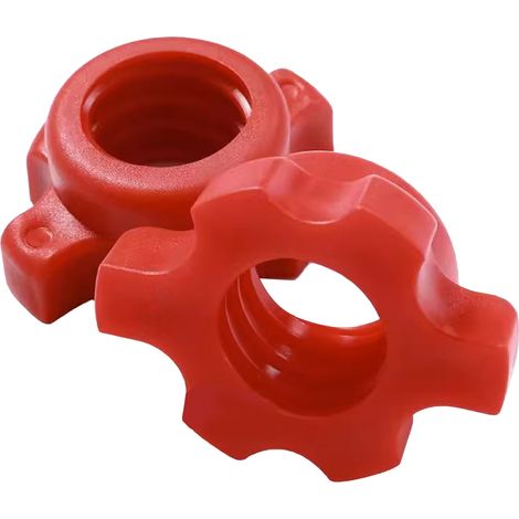 Lot de 2 écrous pour haltères, vis de serrage rouge antidérapantes, stables et faciles à utiliser. Accessoire idéal pour l'haltérophilie et le fitness. (1/5)