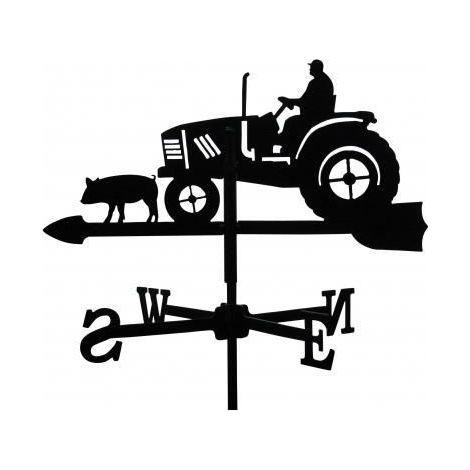 Kleine schmiedeeiserne Wetterfahne eines Bauern an seinem Traktor