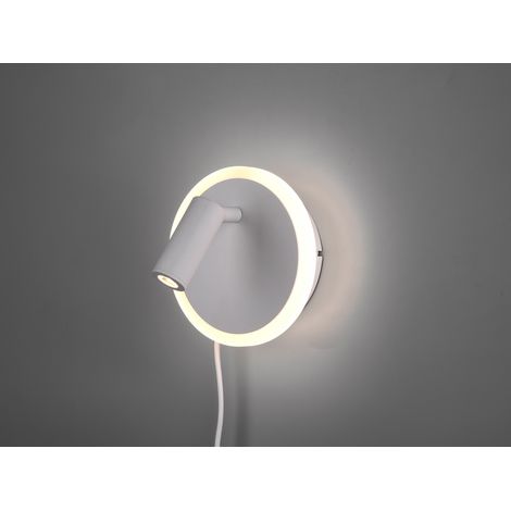 LED Wandleuchte JORDAN Weiß mit Leselampe & Stecker, Ø 15cm (1/5)