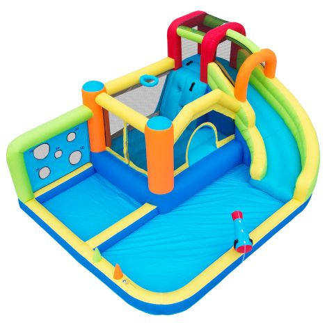 Château gonflable tout-en-un toboggan escalade basket avec souffleur 450W
