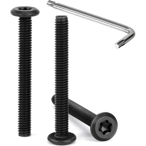 30 Pièces Vis à Tête Plate Torx Noir M4 x 35 mm Vis à Six Pans Creux en Acier Inoxydable A2 V2A Boulons de Meubles Hexagonale avec Clé T20 Filetage Complet (1/5)