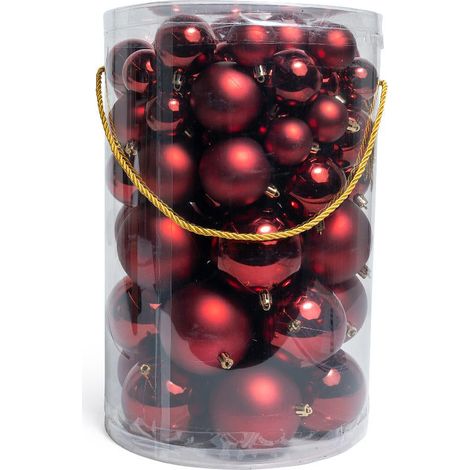 80 Palline per albero di Natale miste in plastica per decorazioni natalizie -Rosso (1/4)