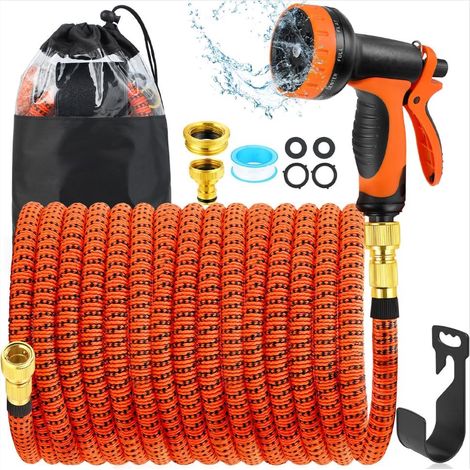 Tuyau d'arrosage extensible 30 m avec pistolet pulvérisateur, tuyau extensible anti-emmêlement avec raccords 19 mm et 12 mm (1/5)