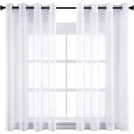 2 Panneaux Rideaux Voilage Blanc à Oeillets Rideau Court Fenêtre 140×160cm (L×H) Semi-Transparent Décoration d\'Intérieure en Effet (1/4)