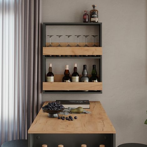 Portabicchieri da vino Repose, Quercia dorata/antracite, 60 x 72 cm, Vicco