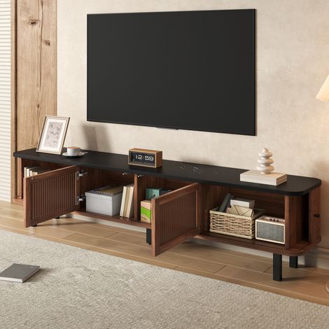 DESMIU Meuble TV 2 portes coulissantes et 2 portes grillagées pour salon 190 × 35 × 45 cm (1/5)