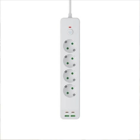 Multiprise 4 prises avec USB, barrette d’alimentation 8 en 1, 2 USB-A + 2 USB-C, prise plate coudée, 1,8 m, 2500 W pour bureau et maison (1/5)