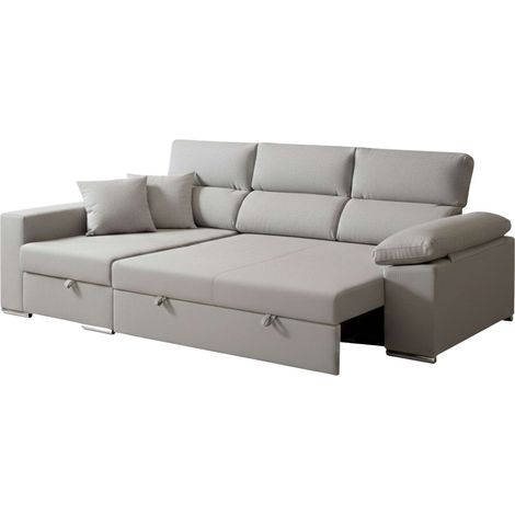 Sofá Cama Esquinero 3 Plazas Milano - Chaise Longue Izquierdo con Almacenaje, Asientos deslizantes, Gris 260x98x98 cm