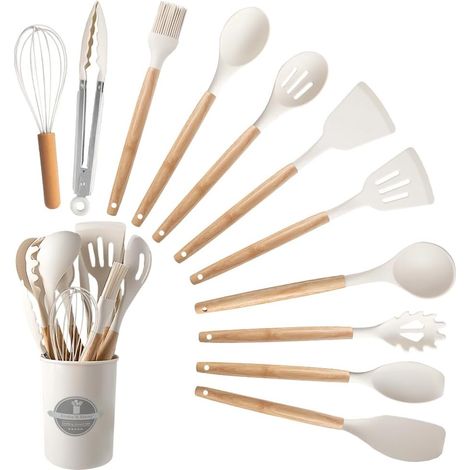 Ensemble de 12 ustensiles de cuisine, blanc crème