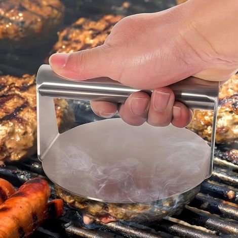 Presse Hamburger, 14 × 14 × 7,5 cm Presse-Burger Steak Haché, Rond en Acier Inoxydable Presse Steak Haché avec Spatule de (1/5)