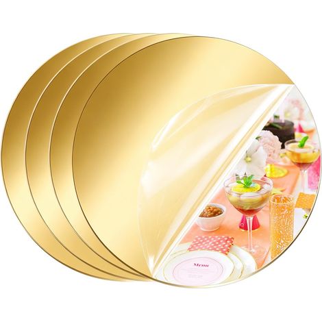 Lot de 4 plateaux ronds dorés pour décorations de table, plateaux de miroir, miroir plat doré pour tables, plaques miroir rondes pour bougies - Décoration de table pour mariage (20 cm) (1/5)