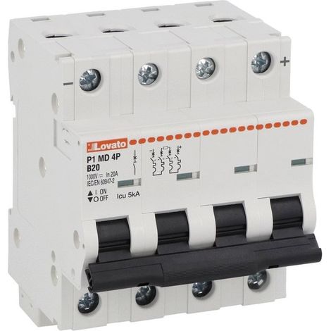 Interruttore magnetotermico per DC B20 5kA 4 moduli Lovato P1MD4PB20