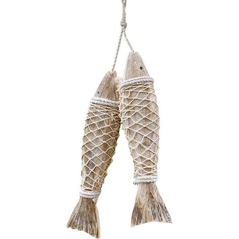 2 Pcs Décorations de Poissons en Bois décorations murales en Bois pour la décoration de la Maison décoration Nautique Plage thème Mur Ornement (L)-Fei Yu (1/4)