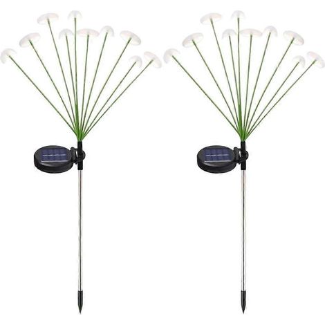 Lot de 2 lampes solaires LED en forme de champignon, multicolores, pour jardin, allée et aménagement paysager, pour terrasse, extérieur, installation facile, économie d’énergie (1/5)