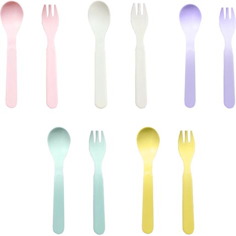 Coffret Couverts En Bambou - Cuillère Et Fourchette Pour Enfants - Service Repas Bébé Et Jeunes Enfants - Lot De 2 (1/5)