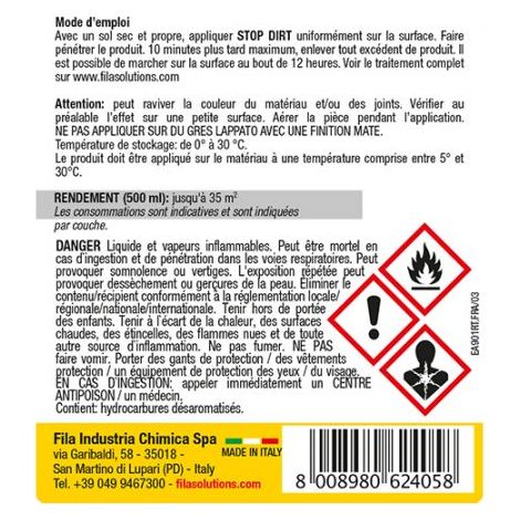 Barrière de protection contre la saleté FILASTOP DIRT - Le bidon de 500 ml- réf : 62405012 - FILA (1/2)