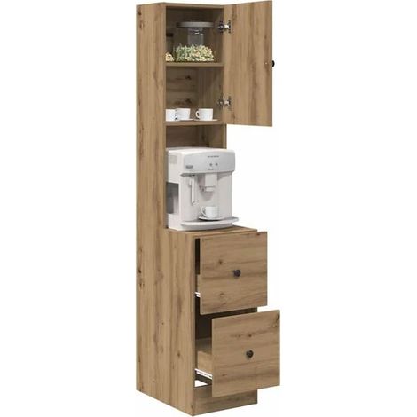 Buffet de Cuisine en Chêne Massif Artisanal 32x50x180 cm - Meuble Rangement Hauteur (1/5)