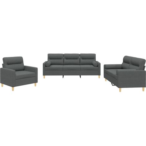 Ensemble de Canapé  Sofas 3 pcs coussins gris foncé tissu (1/5)