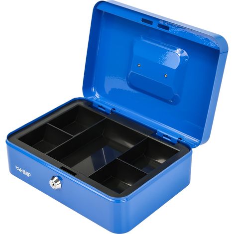 HMF Geldkassette abschließbar, Kasse mit Münzeinsatz, 5 Münzfächer, 25 x 18 x 9 cm, Blau (1/5)