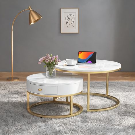 Table basse coloris gloss blanc en MDF 70 x 70 x 45 cm (1/5)