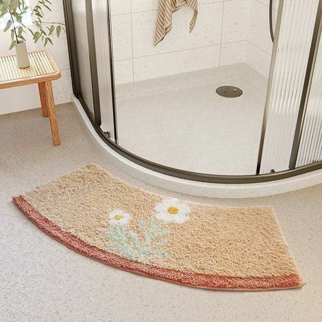 x saugfähige Bodenmatte mit gewellter Kante, Duschraum-Fußmatte, rutschfeste Badezimmermatte, Toilettenmatte, Badezimmerteppich, 40–75 cm, Regenbogen-Gänseblümchen, Tee (1/4)