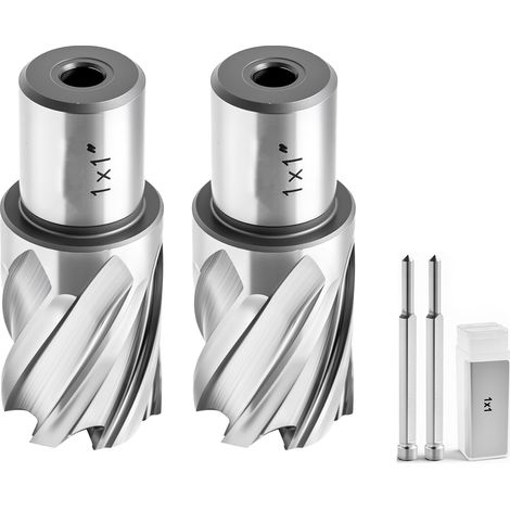 Mophorn HSS-Kernbohrer mit Weldon-Schaft, 4-teiliges Set für Magnetbohrmaschinen, 25,4 mm Schnittdurchmesser, inklusive 2 Bohrer mit Zentrierstiften, 25,4 mm Schnitttiefe, geeignet für Aluminium (1/5)