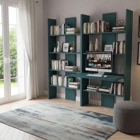 Libreria con scrivania integrata - Ideale per studio, cameretta o soggiorno - Verde Petrolio (1/5)