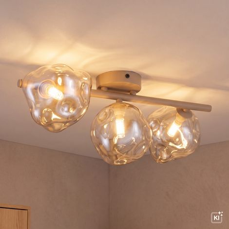 Deckenlampe 3-flammig Beige Cognac Metall Glas G9 L: 50 cm Deckenleuchte (1/5)