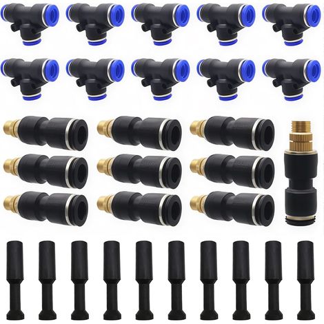 Buse de brumisation, Buse d'irrigation directe en laiton 10 pièces avec 10 connecteurs de type T + 10 bouchons d'étranglement pour l'irrigation, la serre, la pelouse (1/5)