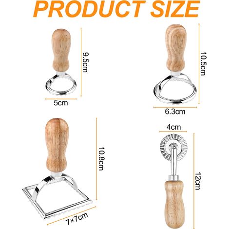 Set di 4 stampi per ravioli, stampo per ravioli, accessori da cucina per tagliabiscotti, utensili per la pasta con manico in legno e bordo scanalato, per pasta ripiena, ravioli e pasticcini (1/4)