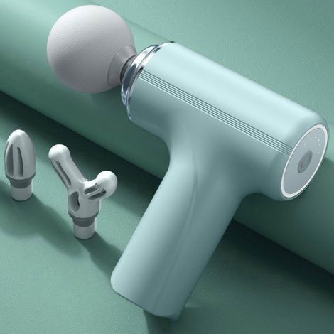 KLVGTIFS PU - Pistolet de massage, mini masseur 6 vitesses, masseur de relaxation des tissus profonds avec 4 têtes de massage (vert) (1/5)