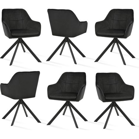 Goeurvant Sedie Girevole Moderna con Cuscino Doppio Spesso, Schienale Ampio e Braccioli Ergonomici - Set di 6 - Nero (1/5)