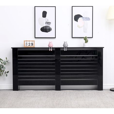 FURNITURE HMD High Gloss Radiator Cover Decorative Cabinet,Black-171.5x19x82cm(WxDxH)